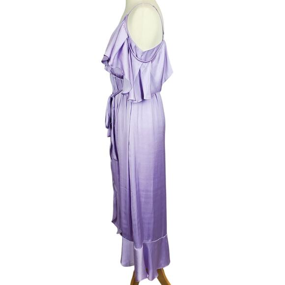 Bardot Satin Bea Wrap Ruffle Midi Dress US 6 Lilac Coquette Fairy Whimsy Event - Picture 5 of 16